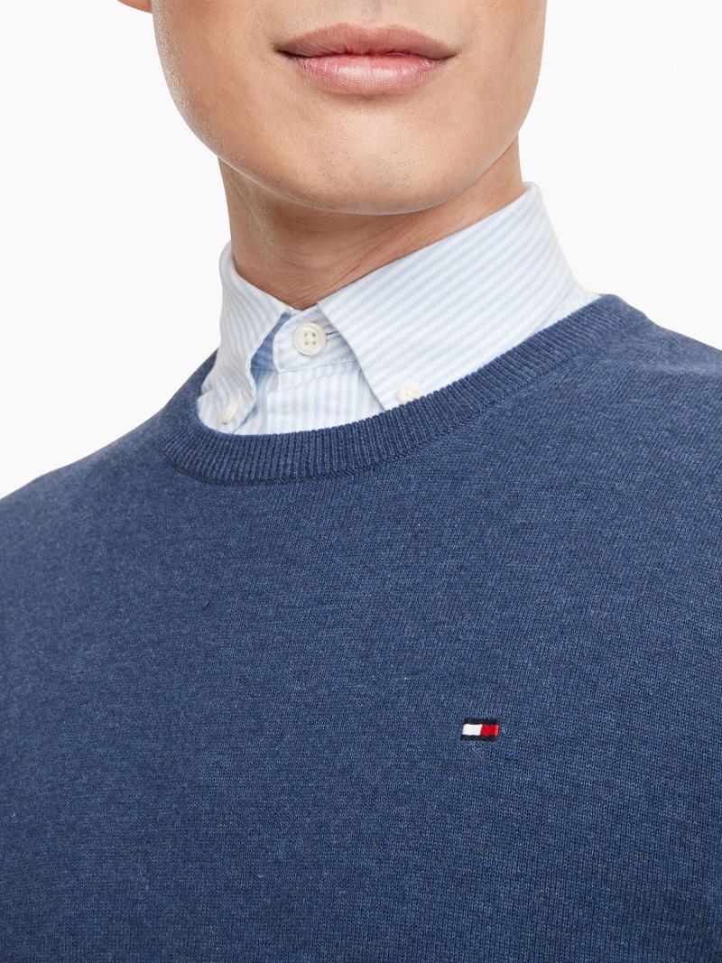 Férfi Tommy Hilfiger Essential crewneck Pulóverek Sötétkék | HU 944TCE